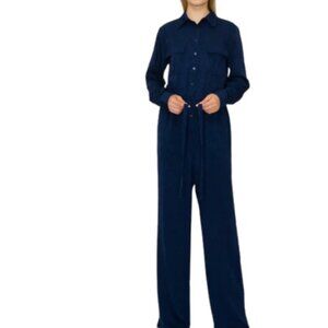 Melloday Womens Jaquard Utility Jumpsuit in Navy Satin S New